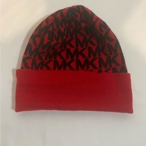 Michael Kors red MK print beanie